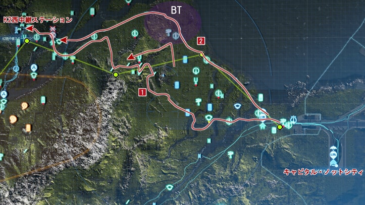 東部マップのBT座礁地帯の攻略ポイントマップ
