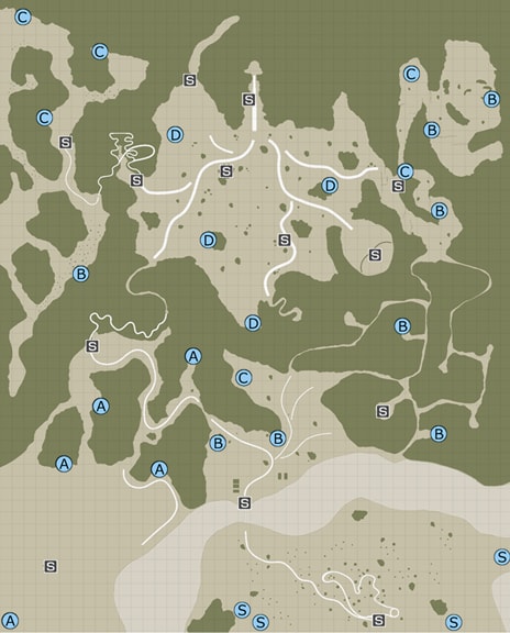 ランク毎の宝の地図の入手場所のマップ