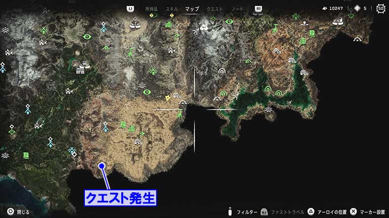 逆賊の野営地『悪魔の手中』の発生場所のマップ