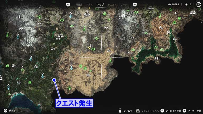 逆賊の野営地『くての上』の発生場所のマップ