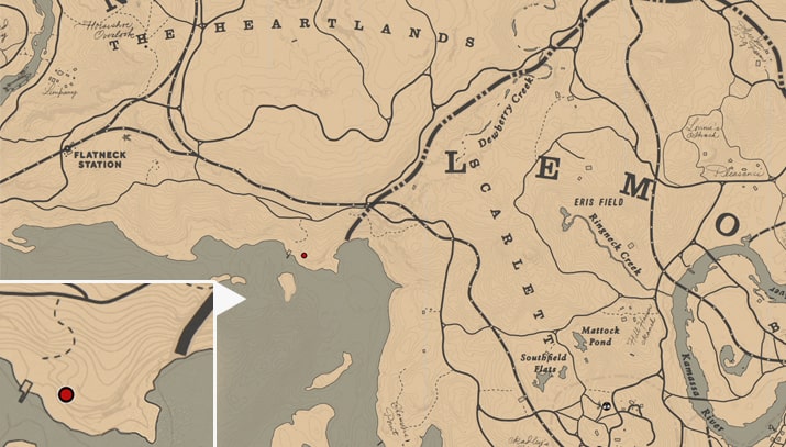 キーランのゴボウの入手場所のマップ