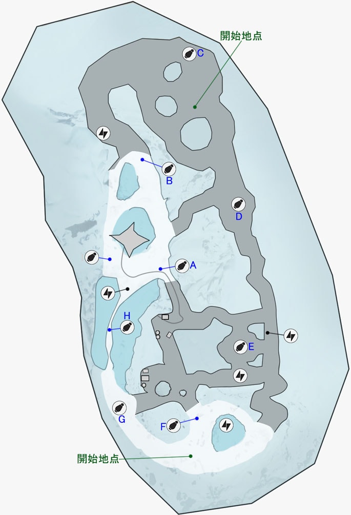ドロップゾーンの氷の洞窟のマップ