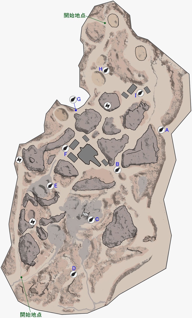 ドロップゾーンのサルファ・フィールドのマップ