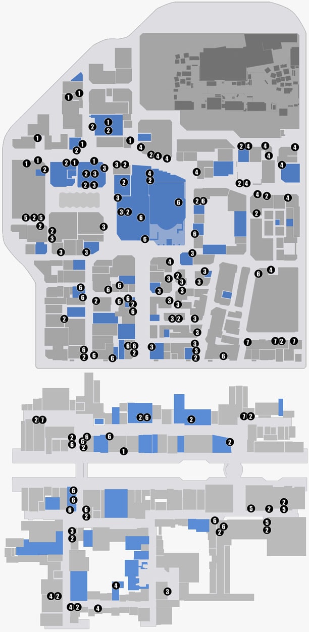 神室町と蒼天堀の自動販売機の設置場所のマップ